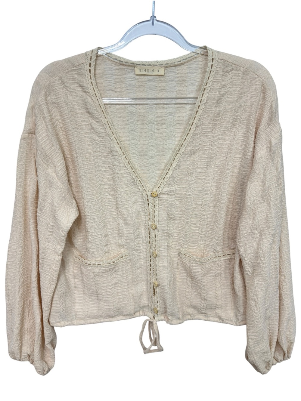 Crochet Waffle Gauze Knit Cropped Cardigan Jacket